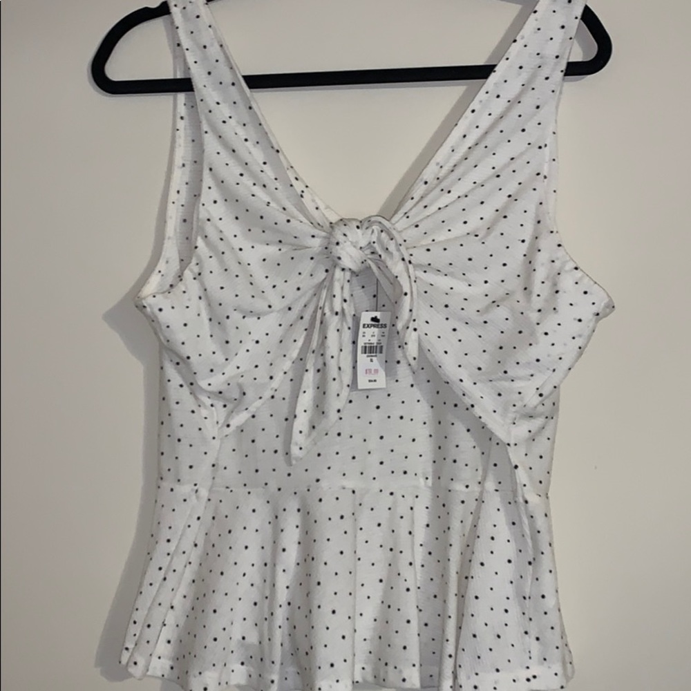 Tie front polka dot peplum tank